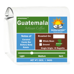 Coffee bag. Containing Sunspresso Guatemala 12oz. bag.