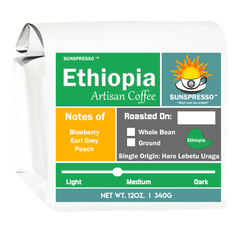 Coffee bag.  Containing Ethiopia coffee 12oz. bag.